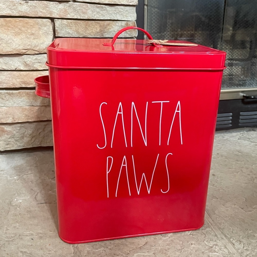 Rae Dunn Santa paws pet tin canister